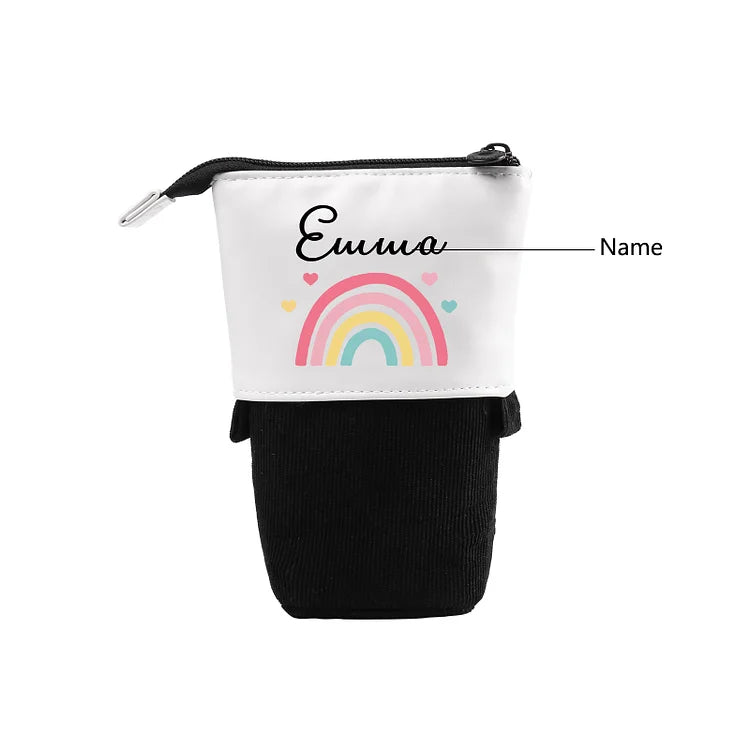 Personalisiertes Federmäppchen mit individuellem Namen, Regenbogen-Stiftetasche, Canvas, PU-Leder, Geschenk für Kinder zum Schulanfang