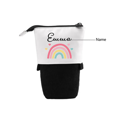 Personalized Pencil Case Custom Name Rainbow Pen Pouch Canvas PU Leather Back To School Gift for Kids