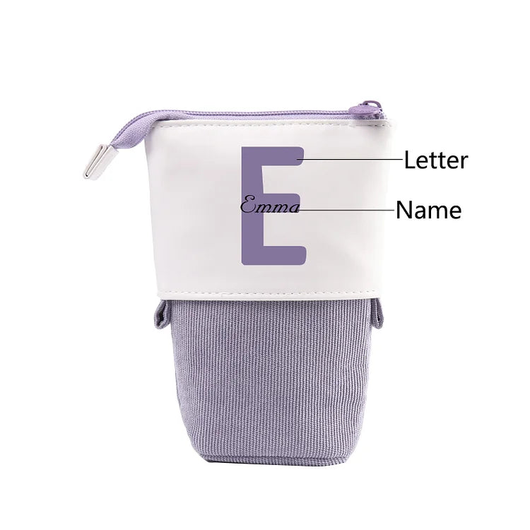 Personalized Pencil Case Custom Name - Letter Pen Pouch Canvas PU Leather Back To School Gift for Kids