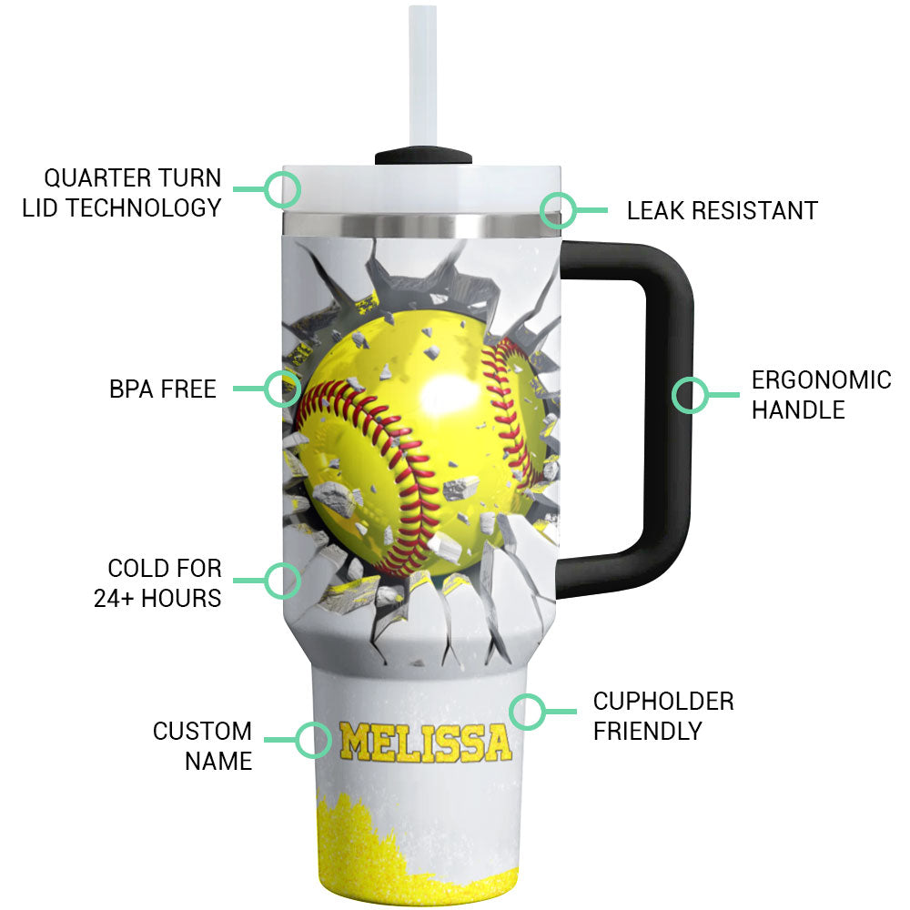 40 Oz Softball Shiny Glossy Tumbler Ich bei einem Softball-Spiel