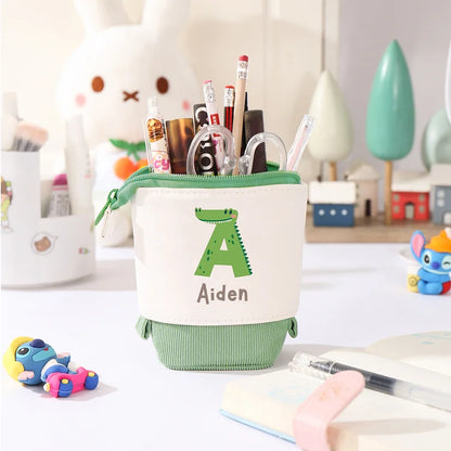 Personalisiertes Federmäppchen mit Namen - Buchstaben und Tiere - Stiftetasche - Schulanfang - Geschenk für Kinder