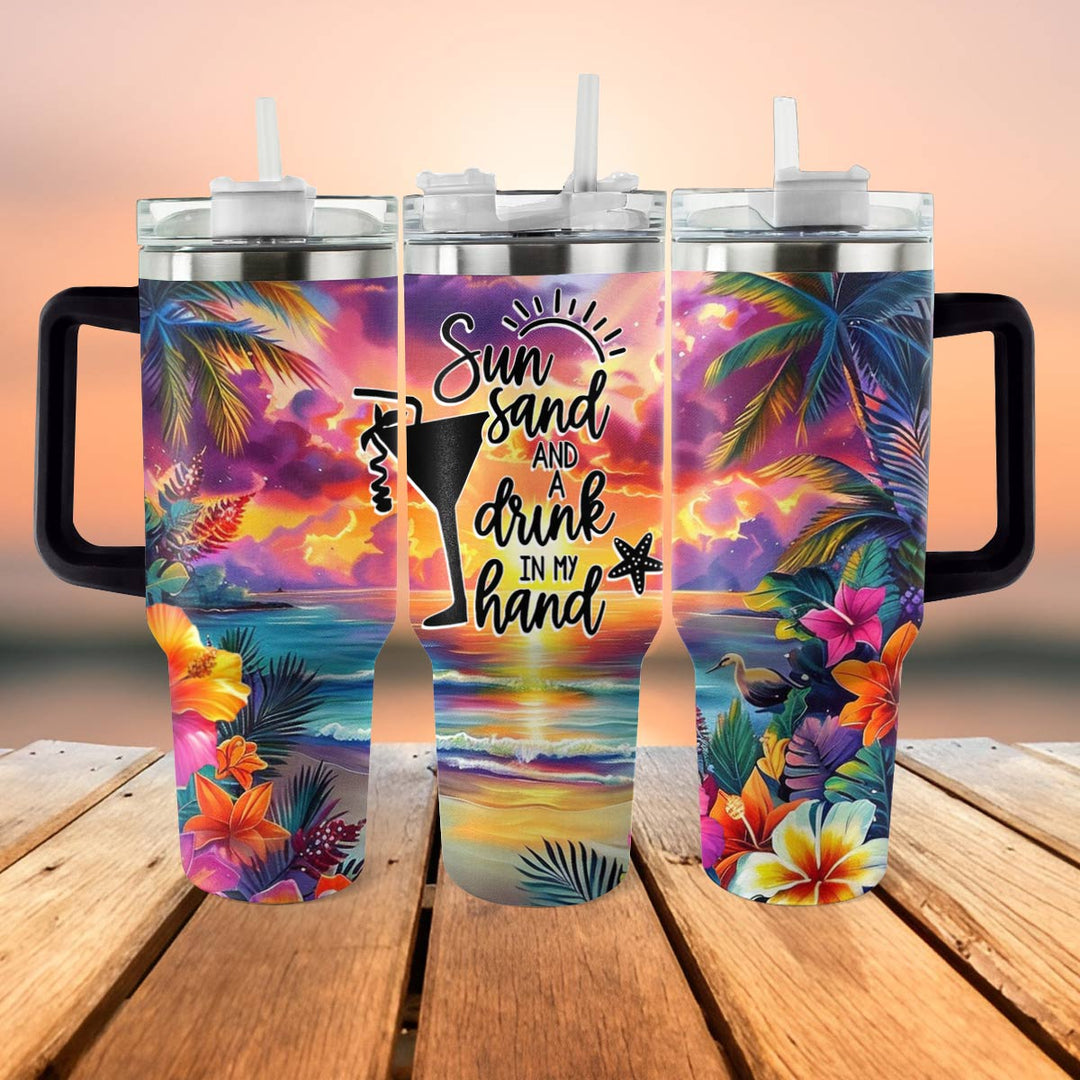 Gobelet brillant de 40 oz Coucher de soleil tropical