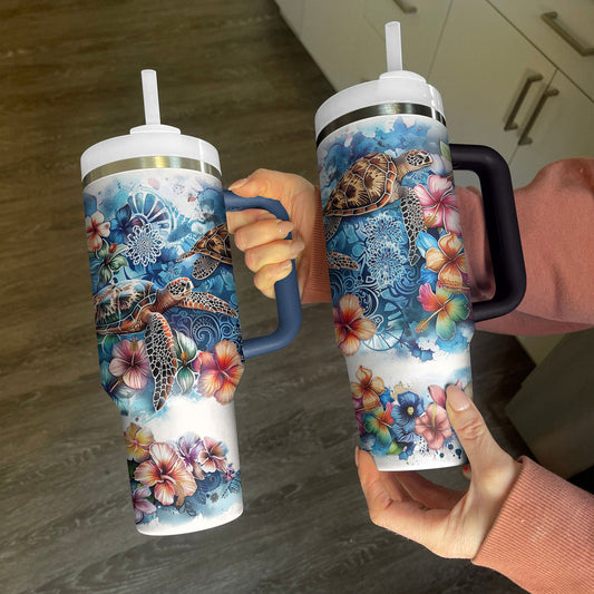 40 Oz  Shineful Tumbler Tropical Sea Turtles