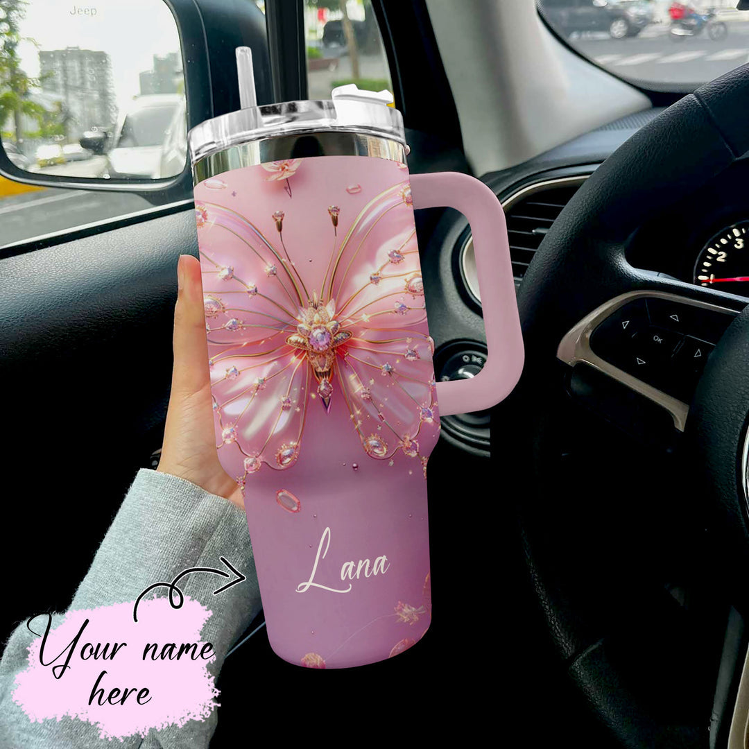 40 Oz Shineful Glossy Tumbler Personalized Elegant Butterfly