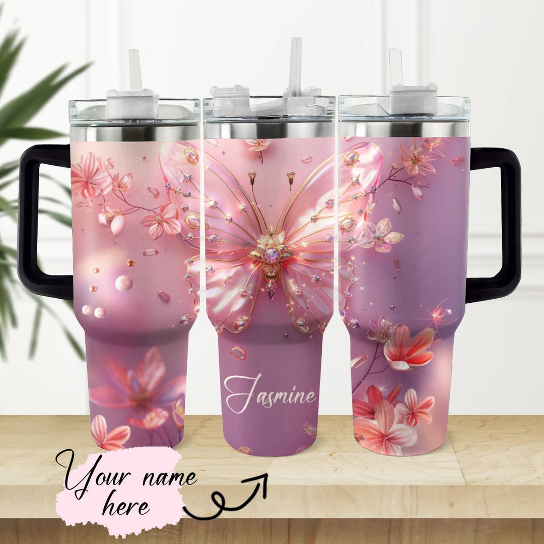 40 Oz Shineful Glossy Tumbler Personalized Elegant Butterfly