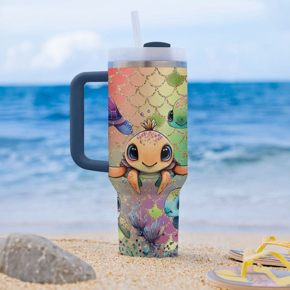 40 Oz  Shineful Tumbler Sparkling Sea Turtles