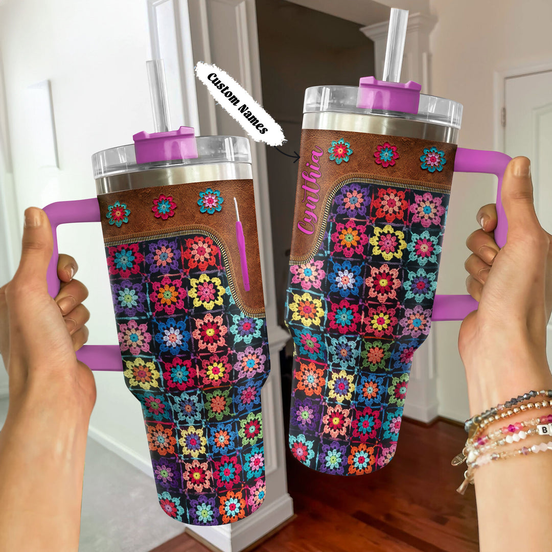 40 Oz Shineful Tumbler Personalized Crochet Blossoms Delight