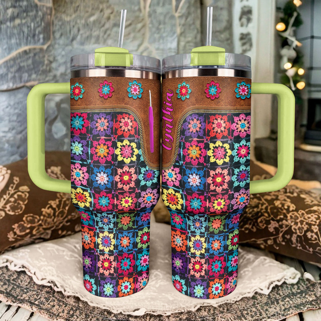 40 Oz Shineful Tumbler Personalized Crochet Blossoms Delight