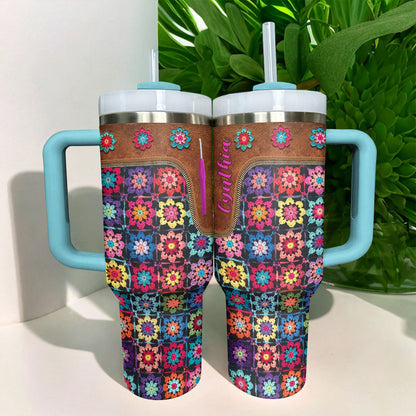 40 Oz Shineful Tumbler Personalized Crochet Blossoms Delight