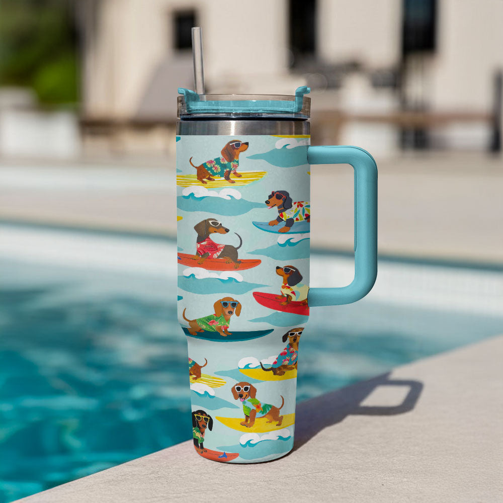 40 Oz Shineful Tumbler Surfing Dachshund