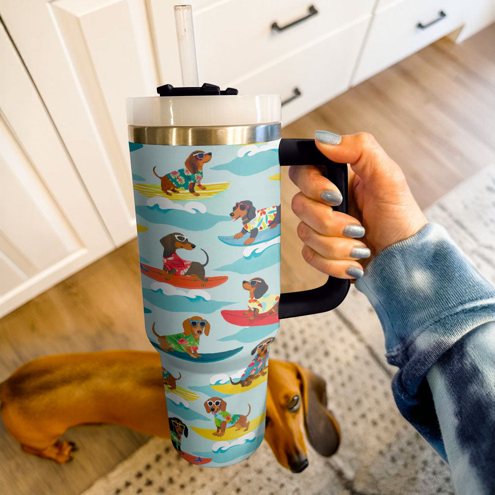 40 Oz Shineful Tumbler Surfing Dachshund