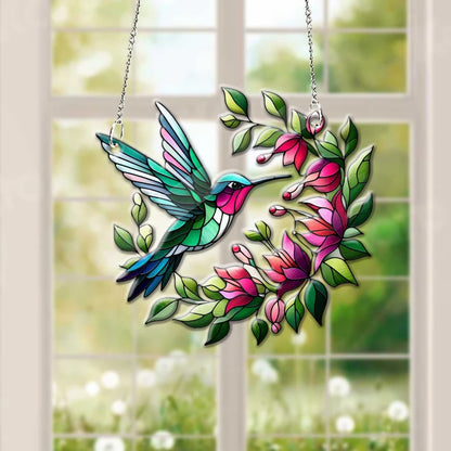 Upgrade your home decor with this stunning Hummingbird Acrylic Window hanging. Perfect for Lilac lovers, bird nerds, and anyone who appreciates beautiful home decor 2