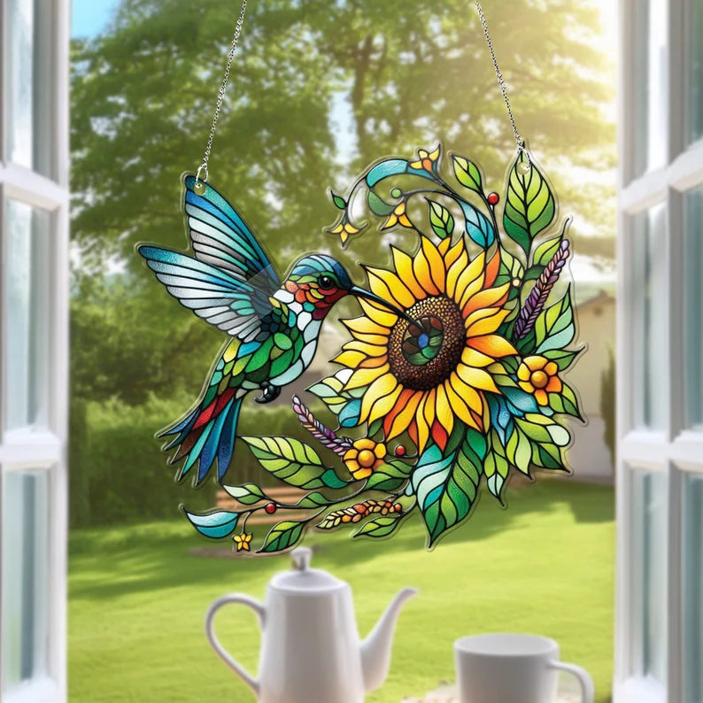 Upgrade your home decor with this stunning Hummingbird Acrylic Window hanging. Perfect for Lilac lovers, bird nerds, and anyone who appreciates beautiful home decor 2