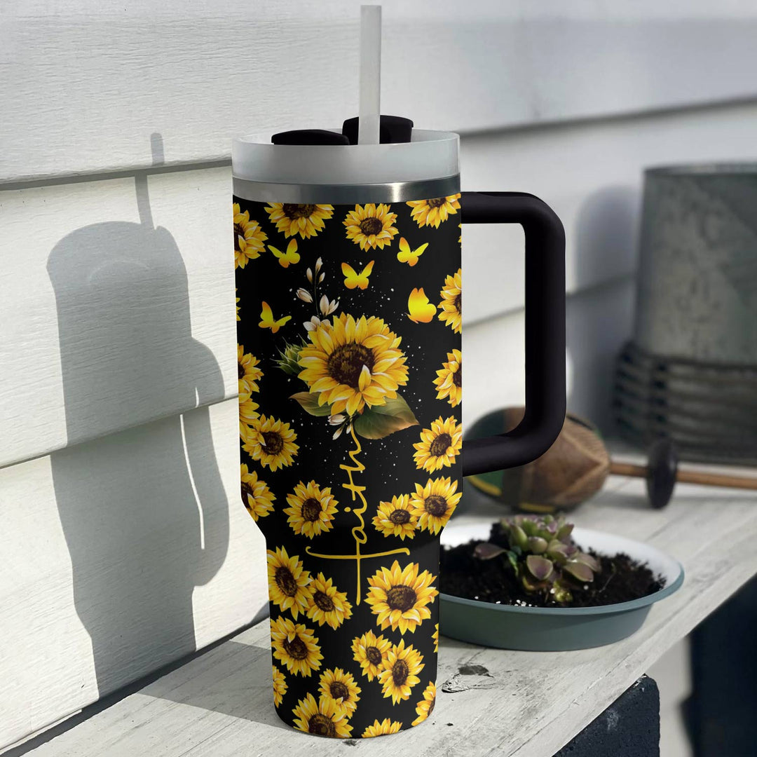 40 Oz Shiny Tumbler Personalisierte Sonnenblume Glaube