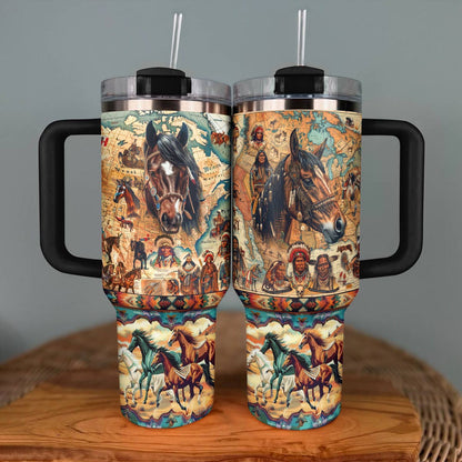 40 Oz Shineful Tumbler Horse Native American Map