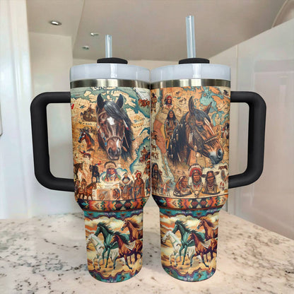 40 Oz Shineful Tumbler Horse Native American Map