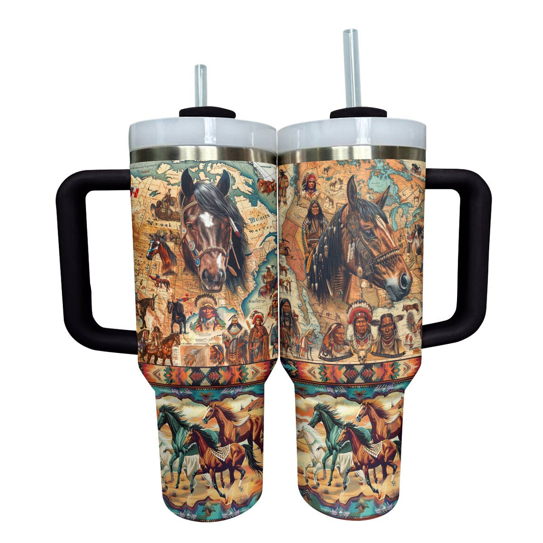 40 Oz Shineful Tumbler Horse Native American Map