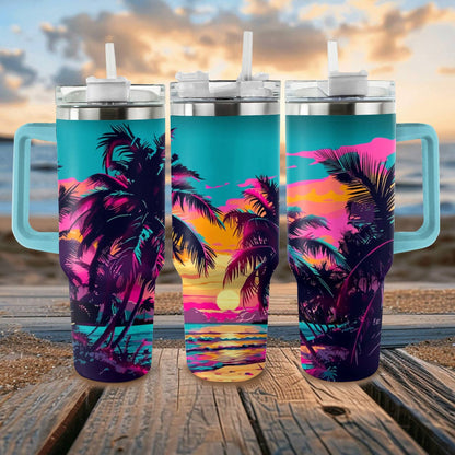 40 Oz Shineful Tumbler Neon Palm Paradise