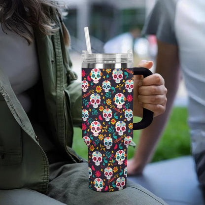 40 Oz  Shineful Tumbler Sugar Skull Elegance