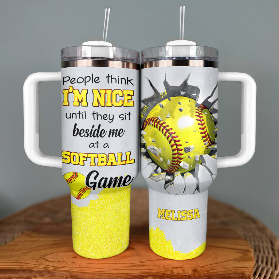 40 Oz Softball Shiny Glossy Tumbler Ich bei einem Softball-Spiel