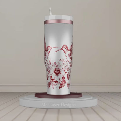 Hummingbird v2 Laser Engraved full Wrap Design For 40oz Tumbler, Bird SVG Laser, Flower Tumbler Wrap For Laser Rotary Machine, Seamless