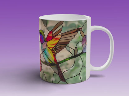 Hummingbird Stained Glass Mug Delightful Cup for Bird Enthusiast Artistic Gift for Nature Admirer Decorative Hummingbird Coffee Mug Gift