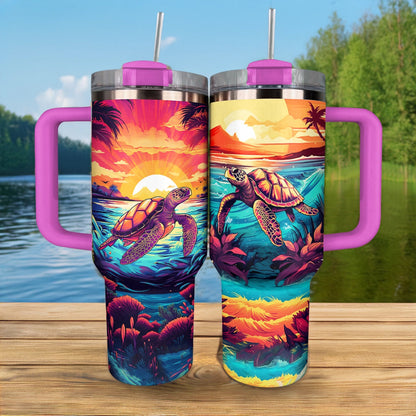 40 Oz Shineful Tumbler Tropische Schildkrötenglückseligkeit