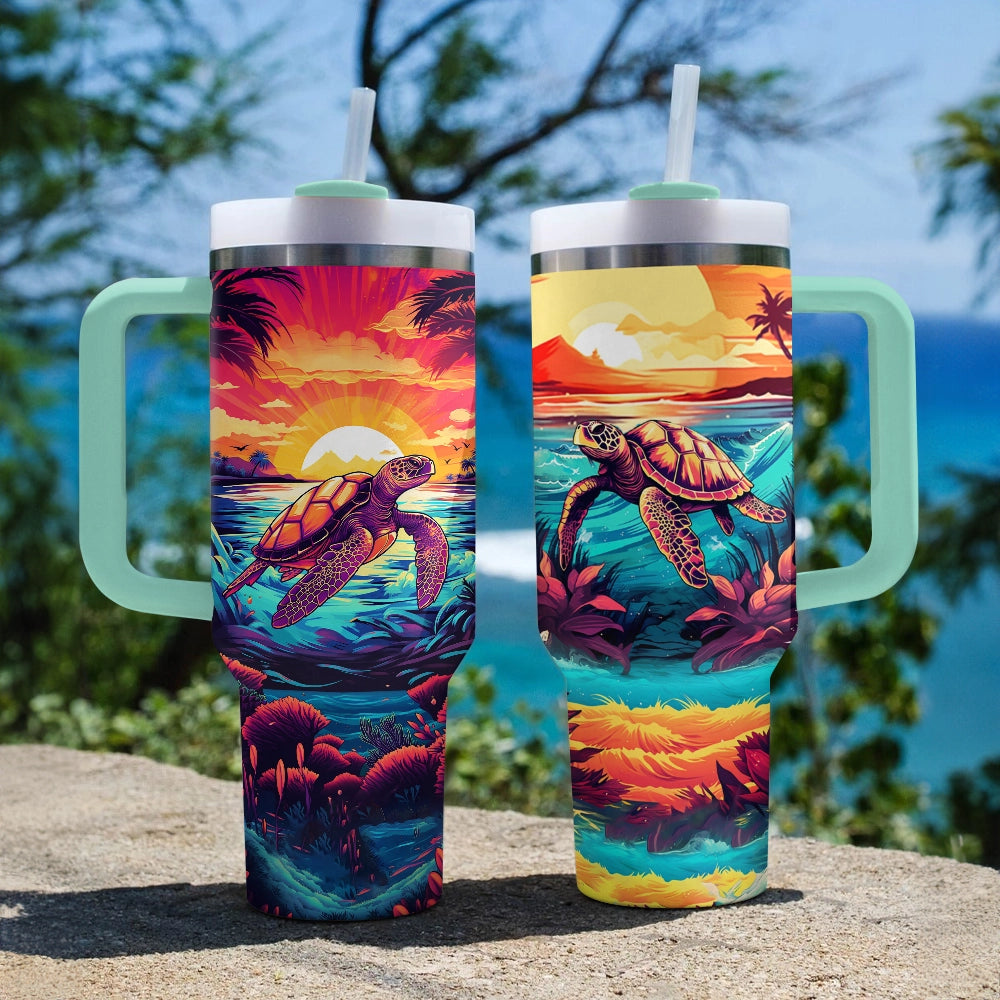 40 Oz Shineful Tumbler Tropische Schildkrötenglückseligkeit