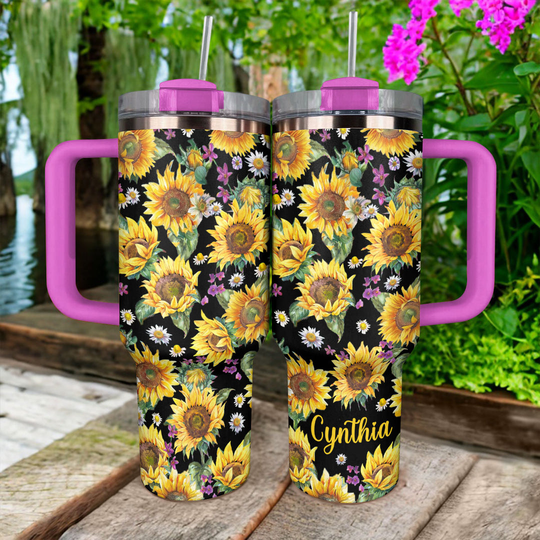 40 Oz Shineful Tumbler Personalized Sunflowers Classic Sunburst