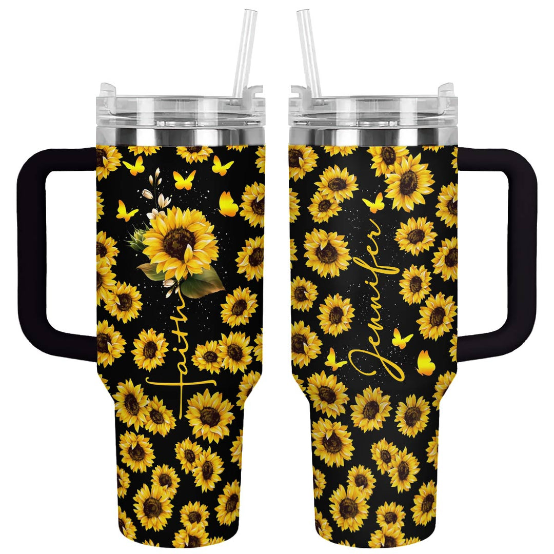 40 Oz Shiny Tumbler Personalisierte Sonnenblume Glaube