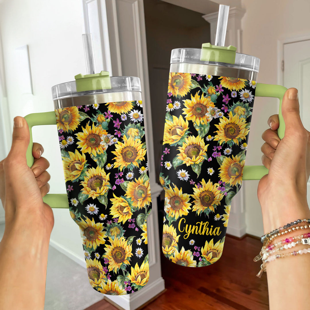 40 Oz Shineful Tumbler Personalized Sunflowers Classic Sunburst