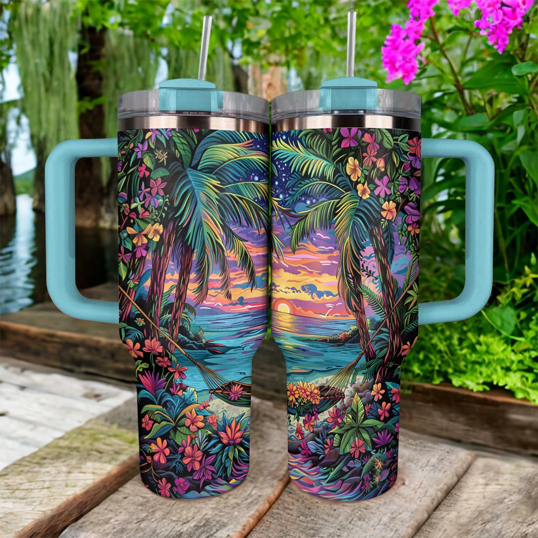 40 Oz  Shineful Tumbler Sunset Tropical Retreat