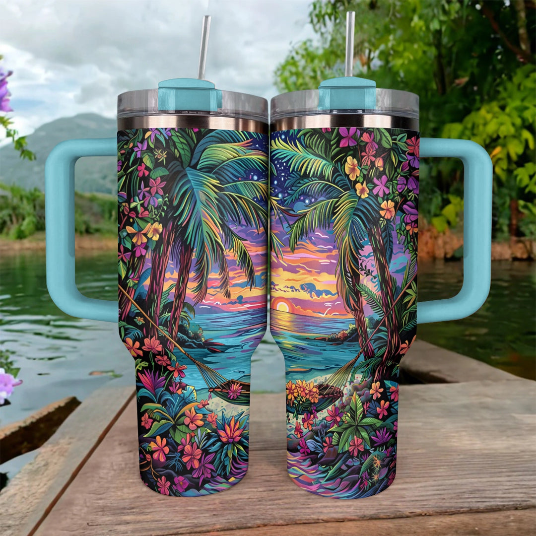 40 Oz  Shineful Tumbler Sunset Tropical Retreat