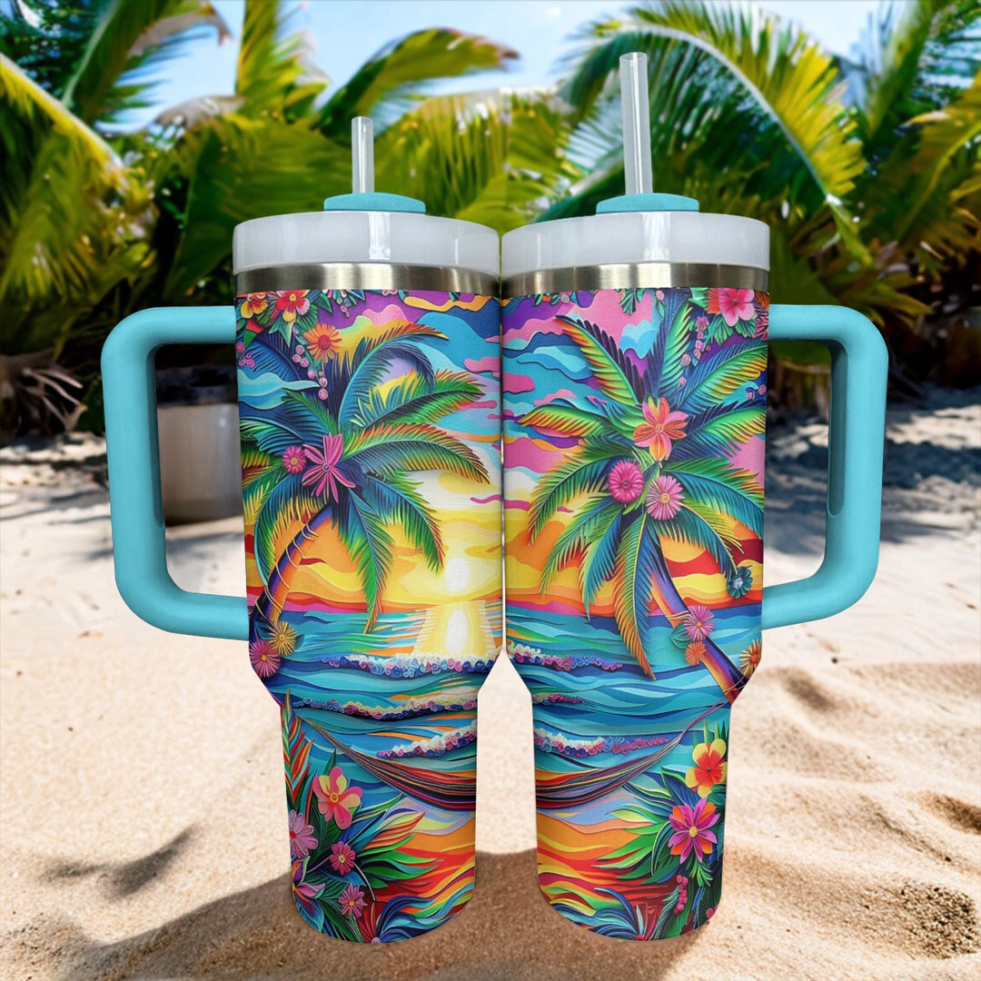 Gobelet brillant de 40 oz Harmonie du coucher du soleil tropical