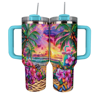 Gobelet brillant de 40 oz Coucher de soleil Évasion tropicale