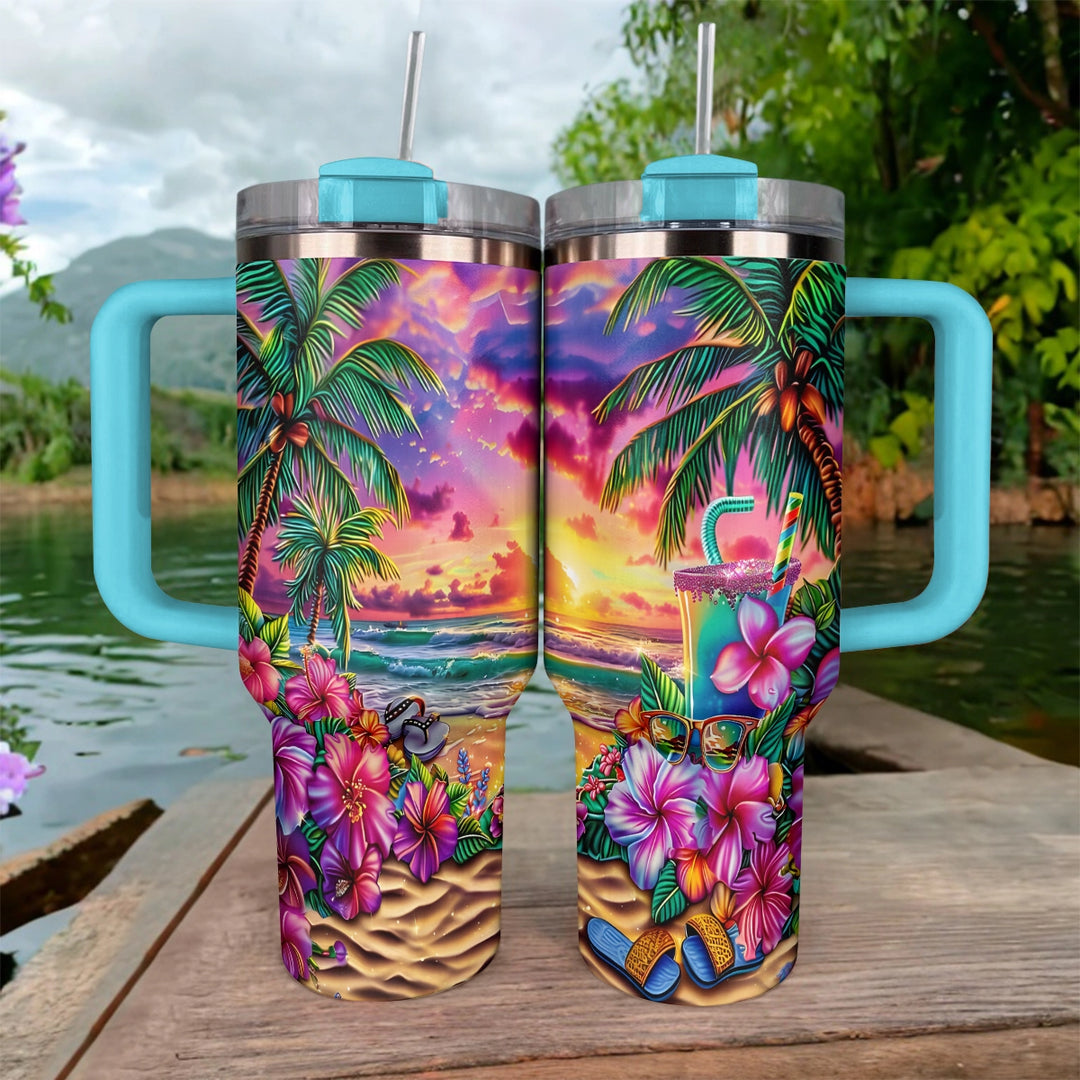 Gobelet brillant de 40 oz Coucher de soleil Évasion tropicale