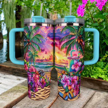 Gobelet brillant de 40 oz Coucher de soleil Évasion tropicale