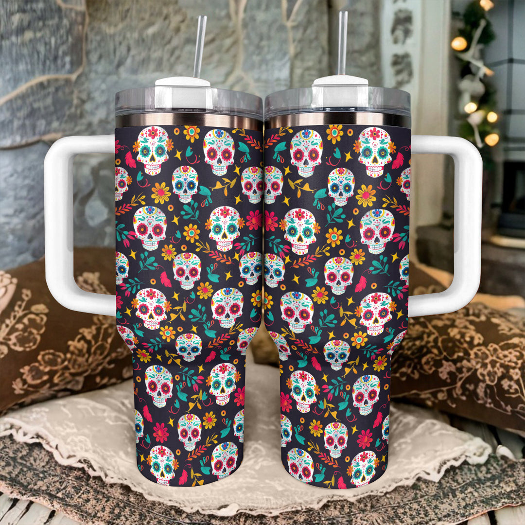 40 Oz  Shineful Tumbler Sugar Skull Elegance