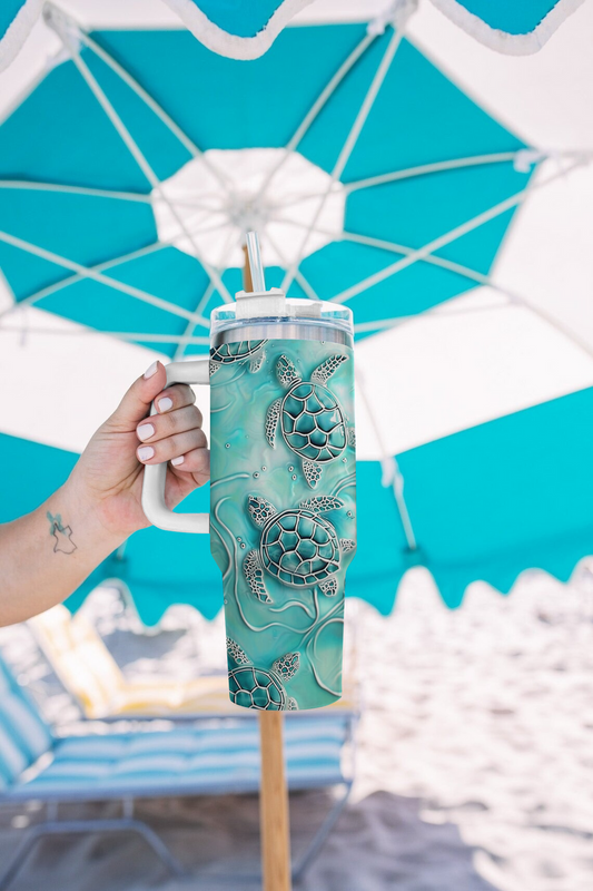 40 Oz Shineful Glossy Tumbler Enchanting Turquoise Sea Turtles