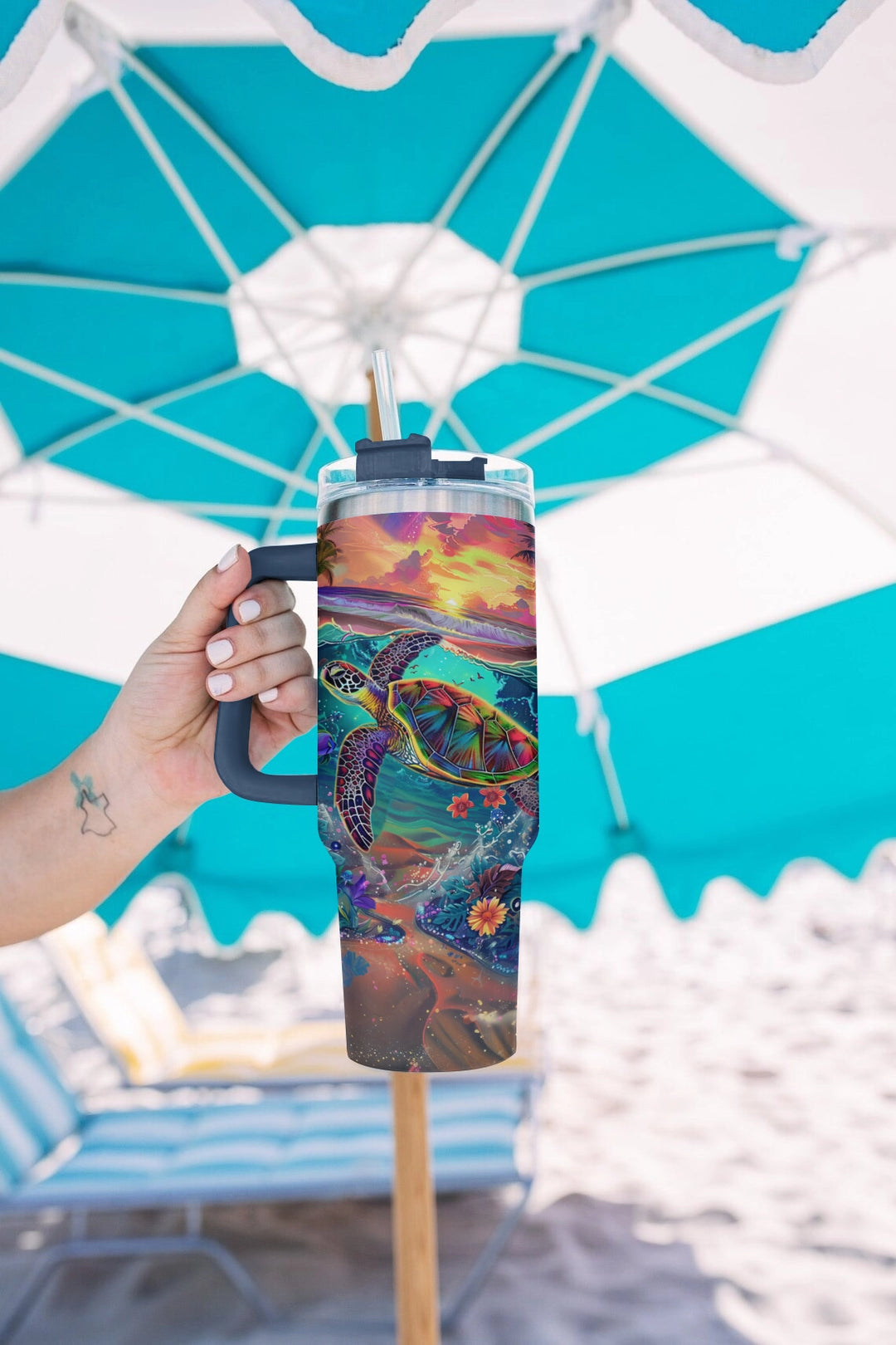 40 Oz Shineful Tumbler Seaside Turtle Harmony