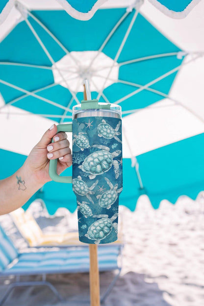 40 Oz Shineful Tumbler Teal Ocean Turtle