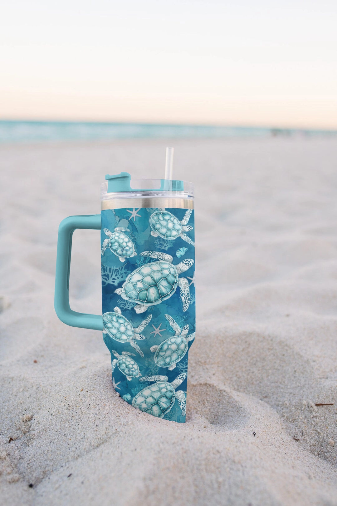 40 Oz Shineful Tumbler Teal Ocean Turtle