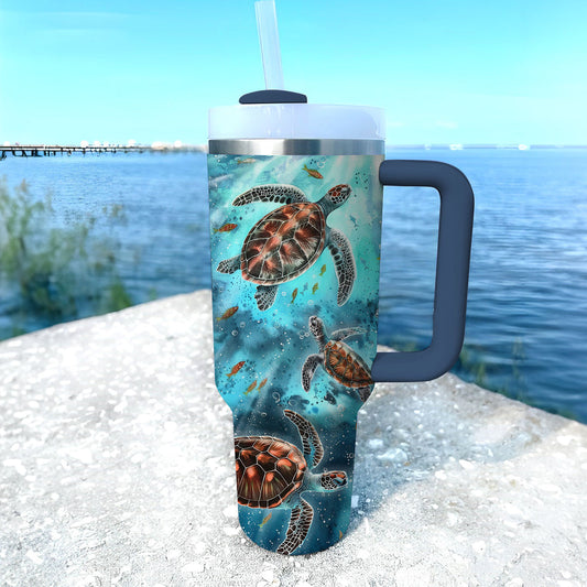 40 Oz  Shineful Tumbler Turtle Aquatic Adventure