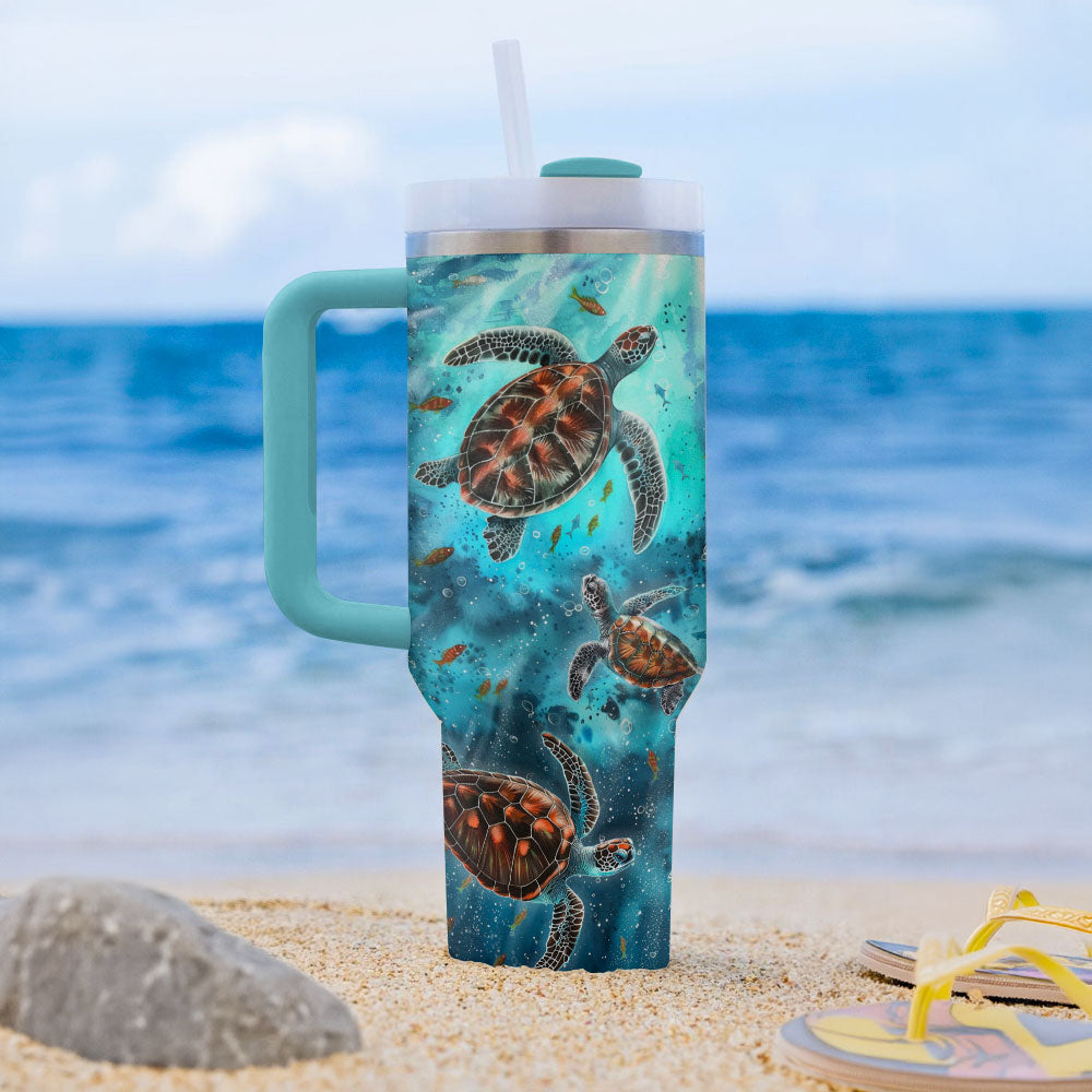 40 Oz  Shineful Tumbler Turtle Aquatic Adventure