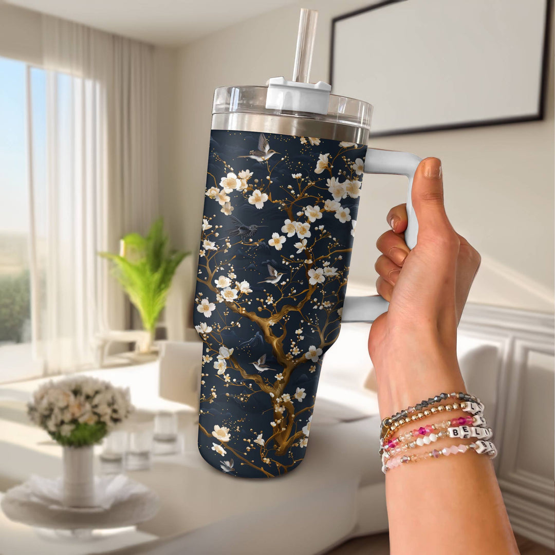 40 Oz Shineful Tumbler Blossom Harmony Bird