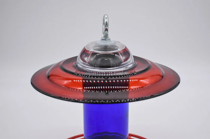 Hummingbird Feeder Bee Proof with choice of 8 oz Clear or Cobalt Bottle with Red Glass Plate