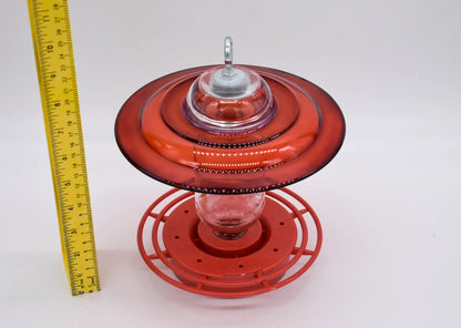 Hummingbird Feeder Bee Proof with choice of 8 oz Clear or Cobalt Bottle with Red Glass Plate