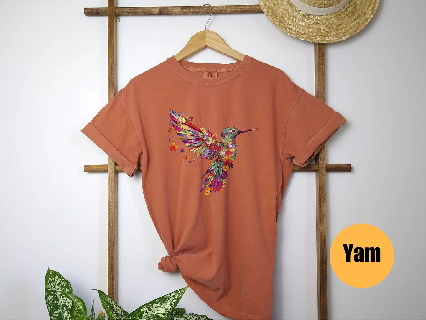 Blumen-Kolibri-Shirt | T-Shirt für Tierliebhaber | Vogel-T-Shirts | Trendy T-Shirt | Geschenk für sie | T-Shirt für Vogelliebhaber | Frühlingsvögel | Blumen-Shirt