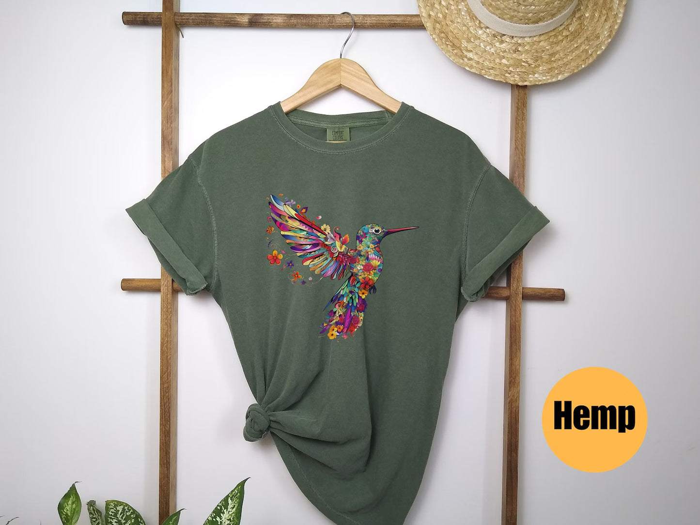 Chemise florale de colibri | Tee-shirt amoureux des animaux | T-shirts d’oiseaux | Tee-shirt tendance | Cadeau pour elle | T-shirt amoureux des oiseaux | Oiseaux de printemps | Chemise à fleurs