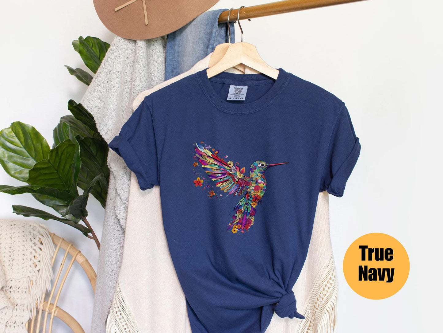 Blumen-Kolibri-Shirt | T-Shirt für Tierliebhaber | Vogel-T-Shirts | Trendy T-Shirt | Geschenk für sie | T-Shirt für Vogelliebhaber | Frühlingsvögel | Blumen-Shirt